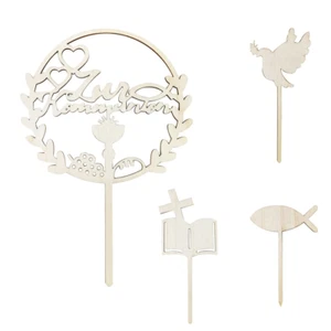 4 Stück Tortendeko Kommunion Cake Topper Set, Holz Tortenaufsatz zur Erstkommuni - Bild 1 von 6