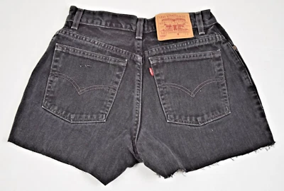 Levis Shorts VTG 80s Black Denim Cutoffs Ultra High Waisted  Sz 10 S/M Made USA - Image 1 of 4