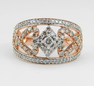 Rose Pink Gold Diamond Cluster Heart Cocktail Ring Band Size 7.25 - Picture 1 of 5