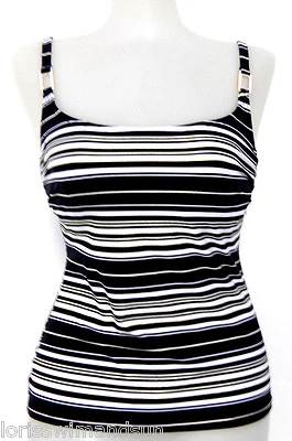 Traje de baño Tankini Captiva by Christina pequeño negro a rayas con aros top nuevo con etiquetas S Foto 1 de 4