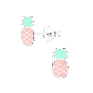 Pink Pineapple Studs - 925 Sterling Silver Pineapple Post Earrings - Enameled - Picture 1 of 2