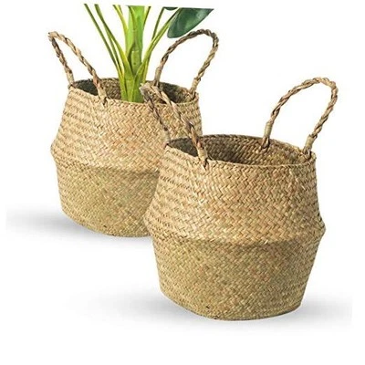 Cesta para vientre de pastos marinos, juego de 2 soportes para macetas tejidos hechos a mano decoración del hogar Foto 1 de 4