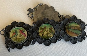 Antique Persian Storyteller Bracelet 5 Decorative MOP panels Birds Deer - Picture 1 of 11