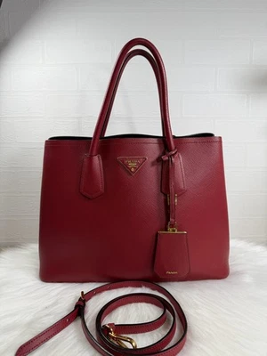 Auth PRADA Saffiano Leather Tote Shoulder Bag Red Gold Hardware With Strap - Image 1 of 4
