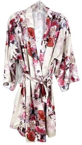 Gilligan O'Malley L/ XL Floral Rose Satin 38" Short Robe Bold Print w/Belt GUC - Picture 1 of 7