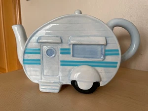 Vintage retro Caravan Teapot display only blue striped - Picture 1 of 11