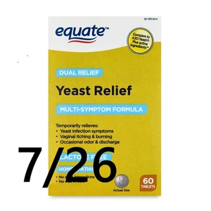 Equate Yeast Relief Tablets for Yeast Infection Symptoms, 60 Count, Compare to A - Picture 1 of 1