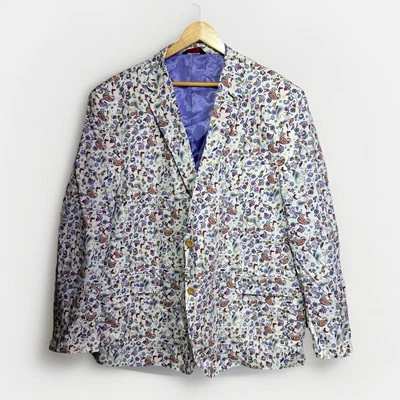 Chaqueta Blazer Linea Uomo Hombre Talla 54 L Blanca Floral Cachemira Forrada en Algodón Foto 1 de 4