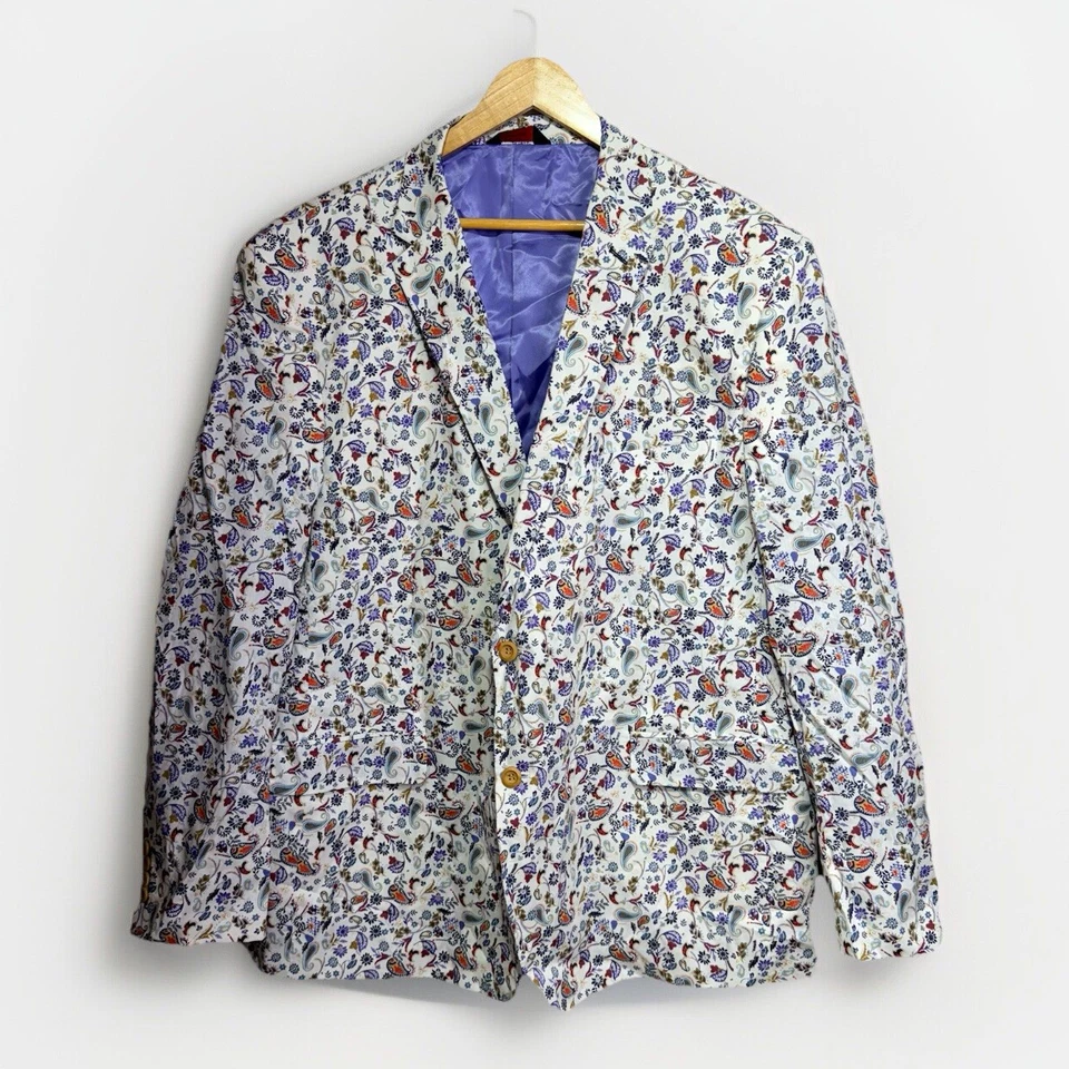 Chaqueta Blazer Linea Uomo Hombre Talla 54 L Blanca Floral Cachemira Forrada en Algodón Foto 1 de 4