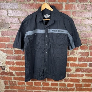 Harley-Davidson Hemd Herren Large Schwarz Grau Kurzarm Knopfleiste Totenkopf Logo - Bild 1 von 6