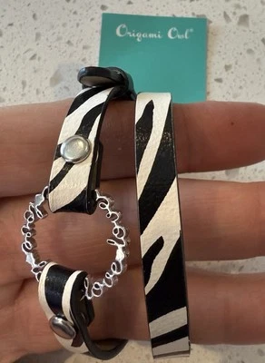 NEW Origami Owl Leather Bracelet Love Plaque Interchangeably Plaque Spring Zebra - Image 1 of 4
