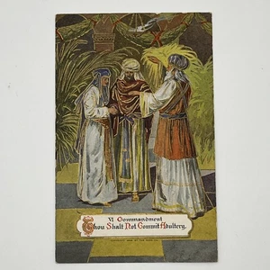 Vintage 1908 Postkarte Katholische Zehn Gebote VI Du sollst keinen Ehebruch begehen - Bild 1 von 3