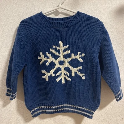 Baby Gap Knit Sweater Boys 2T 2yr Blue Cable Knit Long Sleeve Pullover Snowflake - Image 1 of 4