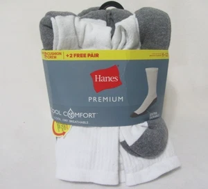 NEW 12 PAIRS HANES PREMIUM COOL COMFORT DURABLE MENS SOCKS WHITE/GRAY SIZE 6-12 - Picture 1 of 6