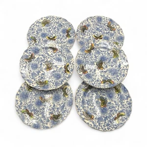 Vintage Royal Doulton Butterfly and Chrysanthemum Blue Salad Plate 8 5/8 6Pc Set - Picture 1 of 8