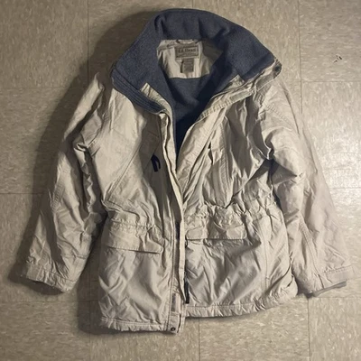 Vintage LL Bean Parka Jacket Collar Fleece Coat Beige Men’s Large - Image 1 of 4