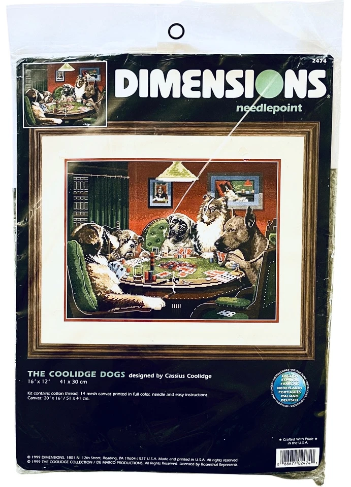 VTG DIMENSIONS~THE COOLIDGE DOGS~Needlepoint Kit~2474~ 16"X12"~ BRAND NEW SEALED - Image 1 of 2