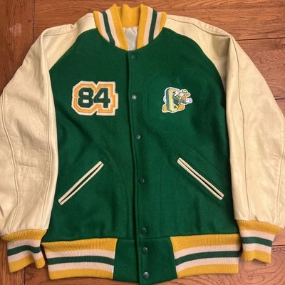 Chaqueta Letterman Verde De Colección Talla 44 Lana Cuero Oregon Ducks Foto 1 de 4