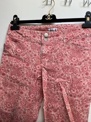 PANTALONES FLORALES ROSAS CÓMODOS HIPPIE ALGODÓN ELÁSTICO SELLO HÚMEDO AÑOS 70 1 NUEVOS Foto 1 de 4