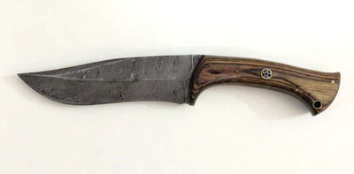 ☑️ Cuchillo fijo Gurkha-Kukri de acero Damasco de 5,5" con asiento de cuero de una sola costura Foto 1 de 4