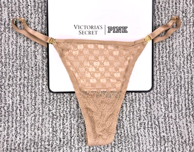 Victoria's Secret Very Sexy NWT XL Beige Icon Lace Adjustable Thong Panty Logo - Image 1 of 4