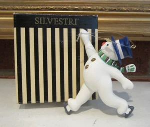 SILVESTRI Skating SNOWMAN Porcelain Ornament #7063 Jaunty Snowman Boxed Vintage - Picture 1 of 12