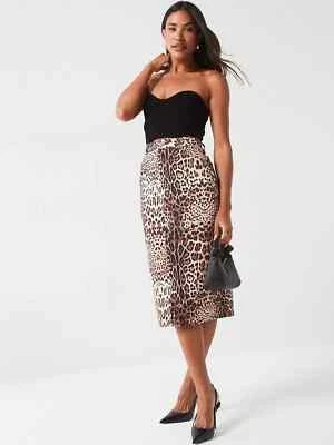 Very Leopard Print Denim Midi Skirt UK 20 Womens Animal Print Front Split , Zip - Image 1 of 4