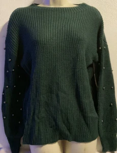 Womens Sweater Shirt Sz M by a.n.a. Green With Silver Balls Holiday Shirt (NWT - Picture 1 of 2