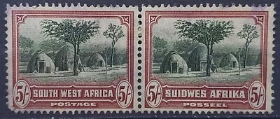 South West Africa 1931 KGV  5/= Sage Green & Red Brown  Pair Mint sg 83 - Image 1 of 2