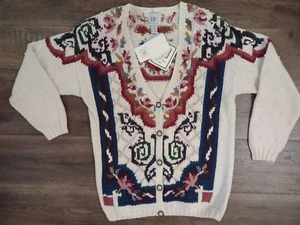 Cárdigan Suéter Vintage C•H•U Mediano Bordado Tejido a Mano Cottagecore Homestead - Imagen 1 de 9