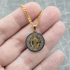 Limited Edition High Quality Stainless Steel Saint St Benedict Pendant Necklace - Picture 1 of 5