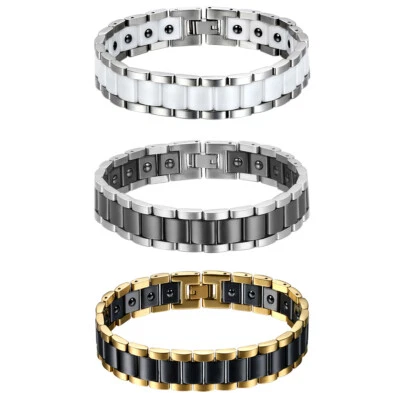 Brazalete brazalete de salud con imán de cerámica de acero inoxidable para hombre cadena ancha de 13 mm Foto 1 de 4