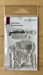 NEW Altenew Stamp Delicate Boutonniere clear gratitude floral flower 2x3 mini - Picture 1 of 2