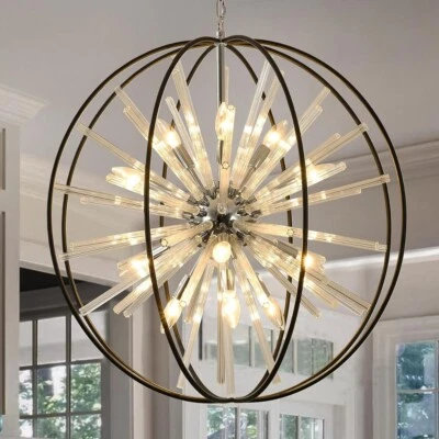 Lámpara de araña de entrada Vezzio 12 luces globo vestíbulo, negra moderna granja... Foto 1 de 4