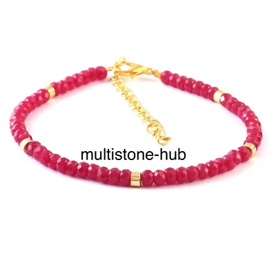 Natural Thailand Ruby Faceted Rondelle 4MM Beaded Gemstone Bracelet 7 Inch - Image 1 of 4