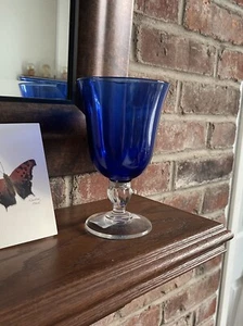 Cristal d'Arques Cobalt Blue Water Wine Goblet Glass 6 1/2" Clear Stem - Picture 1 of 2