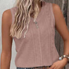 Womens Floral Shirt Sleeveless V-neck Tank Tops Lace Hollow Vest Blouse T-shirts