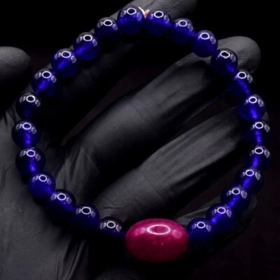 107. Cts Beautiful Amethyst  & Ruby Cts Beaded Stretchable Bracelet VK 07 E635 - Image 1 of 3