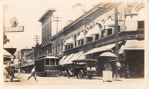 Vintage Fort Street Honolulu Hawaii Streetcar Tram Bank Original Photo 1920's - Picture 1 of 2