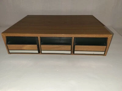 Vintage Faux Wood Cassette Tape Holder Drawer Storage Box Case - Holds 42 - Image 1 of 2