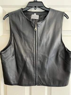 Chaleco de cuero suave negro Stonebridge para mujer; talla 12; cremallera completa; no fumador Foto 1 de 4