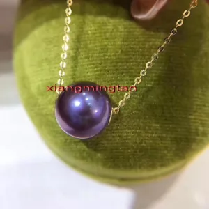 top round 18" 18K GOLD 10-11mm NATURAL REAL South sea PINK PURPLE pearl necklace - Picture 1 of 6