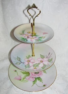 Custom Three Tier Tea Party Cake Stand Made With Vintage Hand Painted Plates - Picture 1 of 8