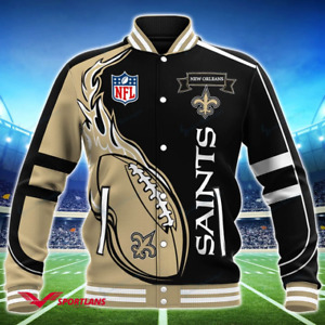 New Orleans Saints Snap Button Varsity Jacket Casual Outwear Casual Coat