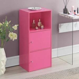 Gabinete de almacenamiento de madera de 2 puertas acabado rosa liso 3 estantes organizar librería oficina - Imagen 1 de 3