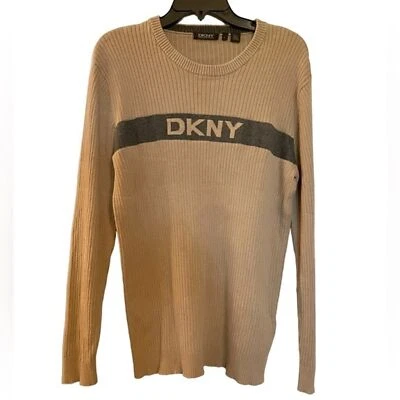 Suéter DKNY BEIGE Acanalado 100% Algodón Talla Grande Foto 1 de 4