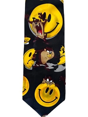 Corbata Taz 1996 Looney Tunes Mania Warner Bros. cara sonriente amarilla negra Foto 1 de 4