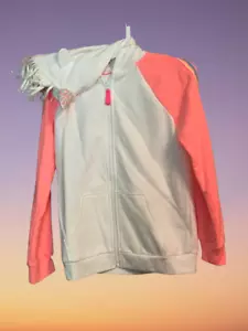 CAT & JACK UNICORN HOODIE FULL ZIP POCKETS NEON PEACH/WHITE GIRL'S LARGE - Picture 1 of 5