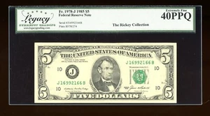 DBR 1985 $5 FRN Kansas City Fr. 1978-J Legacy XF-40 PPQ Serial J16992166B - Picture 1 of 2
