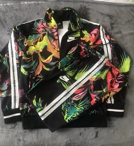 NIKE TRACKSUIT FLORAL PALM BLACK MENS USED SIZE S/M AR1613-389 AR1611-389 - Picture 1 of 7